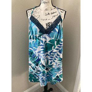 Secret Treasures Blue & White Tropical Print Babydoll Nightgown - Size 2X (18/20